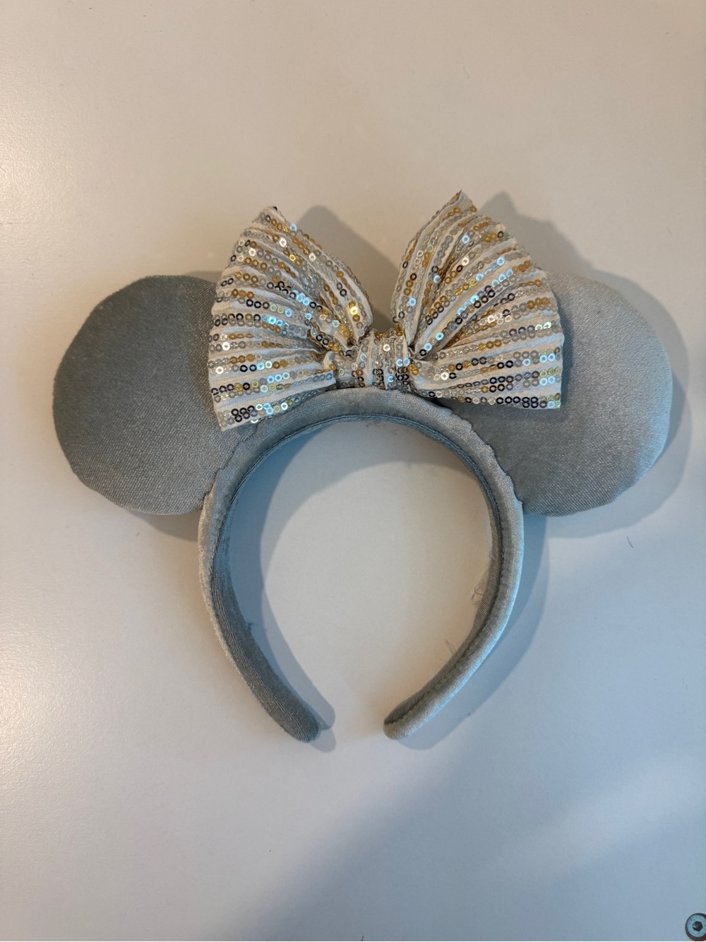 Disney Baby Blue Velvet Mouse Ear Headband with Silver Sequin Bow